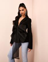 ASOS LUXE faux fur PU cut out blazer and flare pants set in black