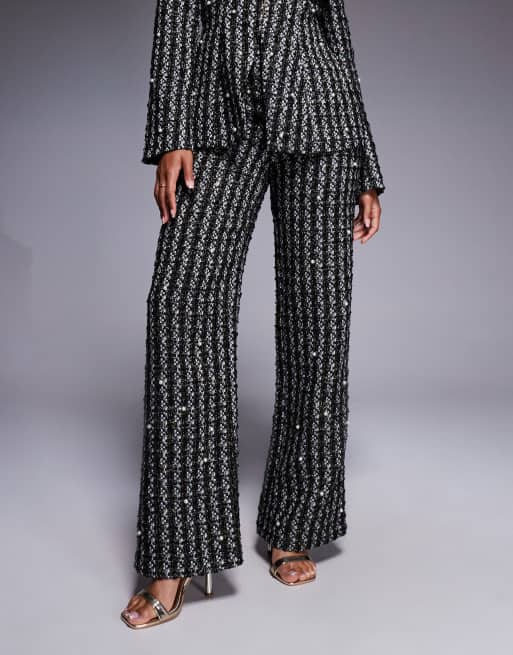 ASOS LUXE - Bouclé broek met parelversiering in zwart, deel van co-ord set, 2 van 5
