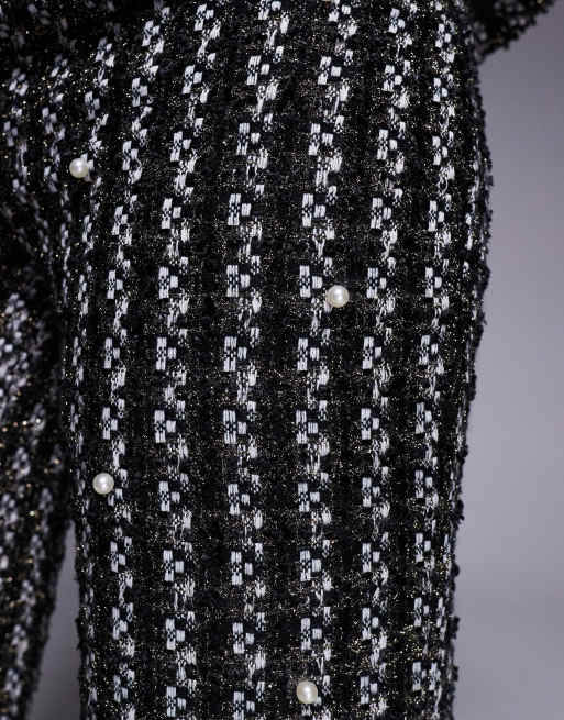 ASOS LUXE - Bouclé broek met parelversiering in zwart, deel van co-ord set, 4 van 5