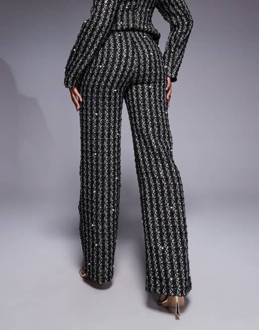 ASOS LUXE - Bouclé broek met parelversiering in zwart, deel van co-ord set, 5 van 5