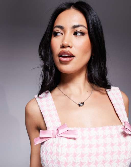 ASOS LUXE boucle corset top with bow back in pink gingham - part of a set