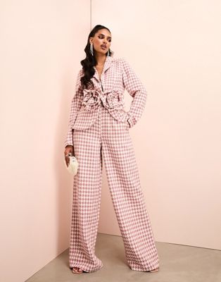 Glamorous wide leg tailored pants in pink jacquard (part of a set)