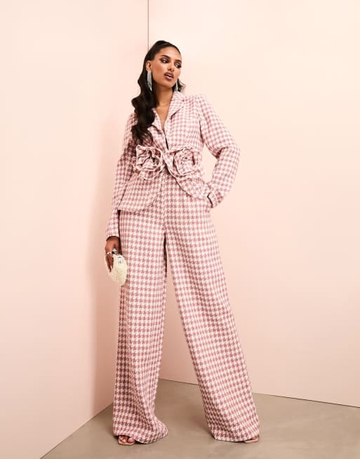 Loosely Woven Houndstooth Jacket Weight Tweed - Bright Pink