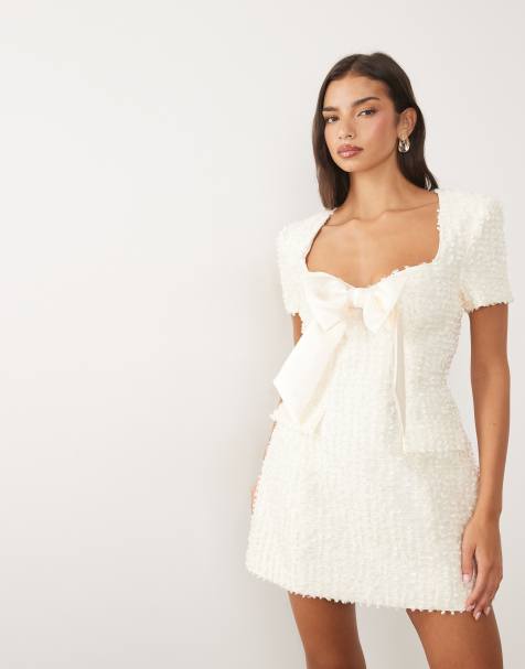 ASOS LUXE bouclé structured mini dress with bow detail - view 1
