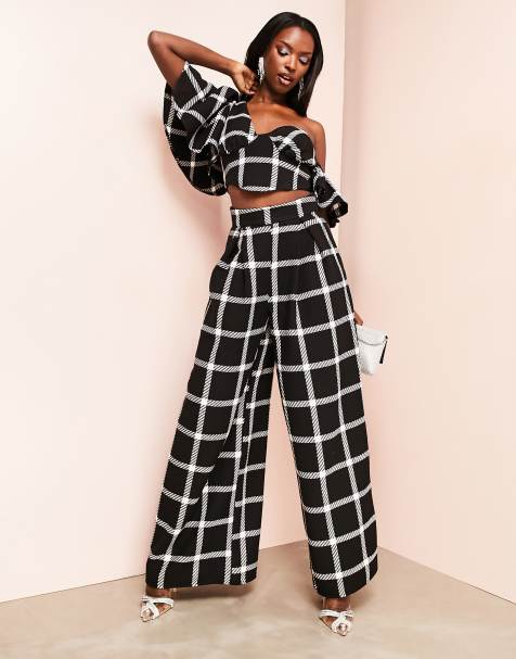 Plaid wide hotsell leg cropped pants