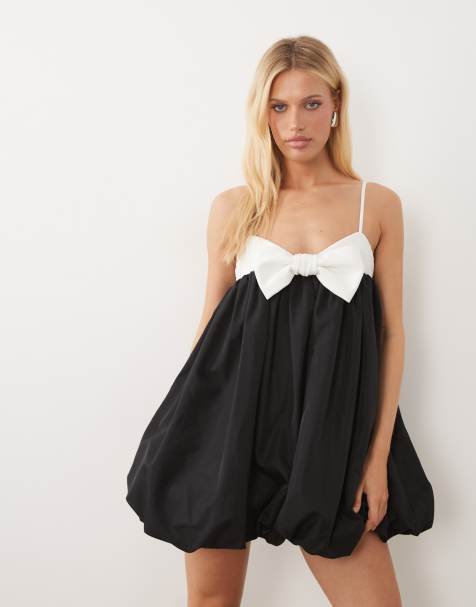 ASOS LUXE bow front contrast bubble hem mini dress in mono - view 1