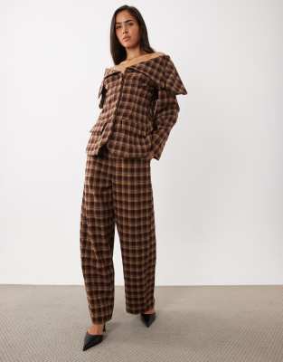 Asos Luxe Brushed Checked Tailored Pants In Brown