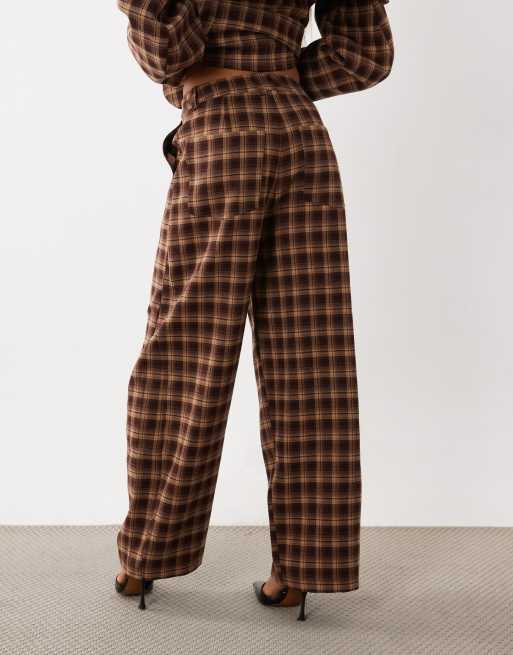 ASOS LUXE brushed checked tailored trousers in brown check, 5 of 5