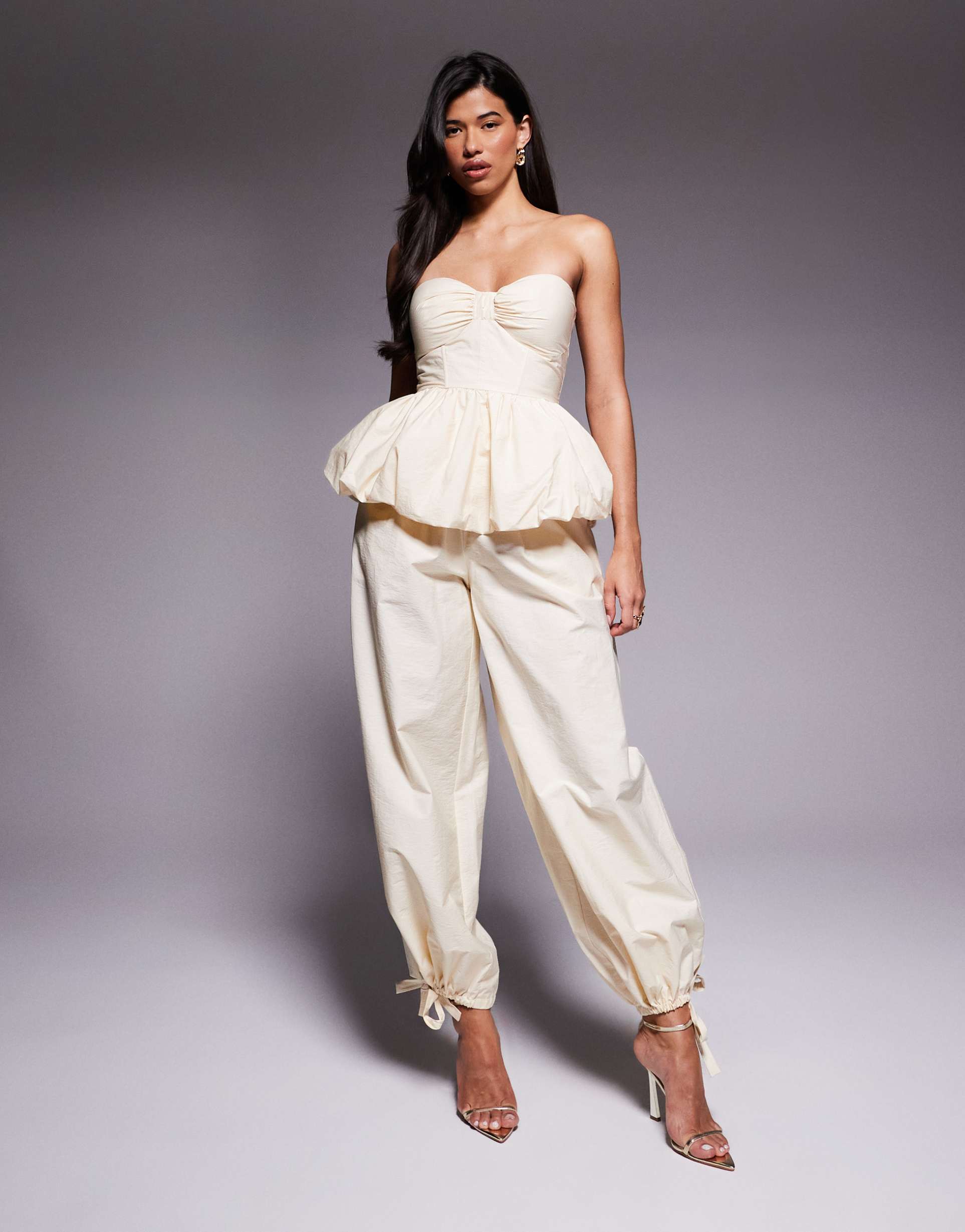 asos luxe bubble hem pants in buttermilk - part of a set
