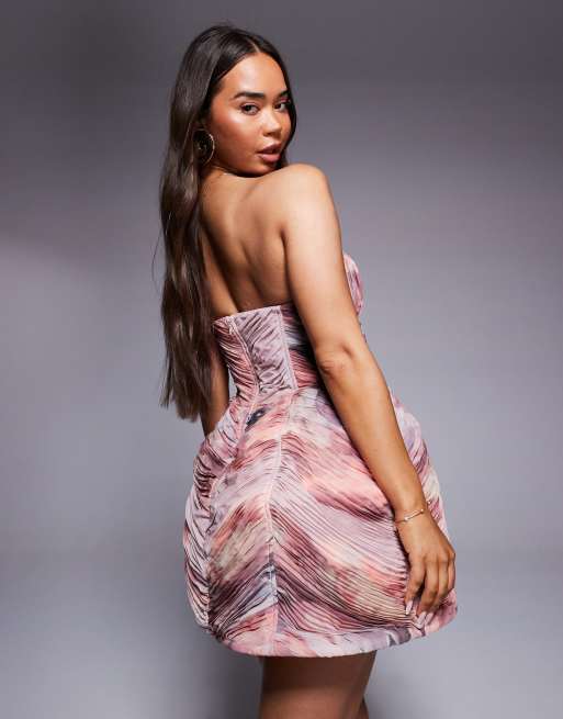 ASOS LUXE caged ruched mini dress in floral print