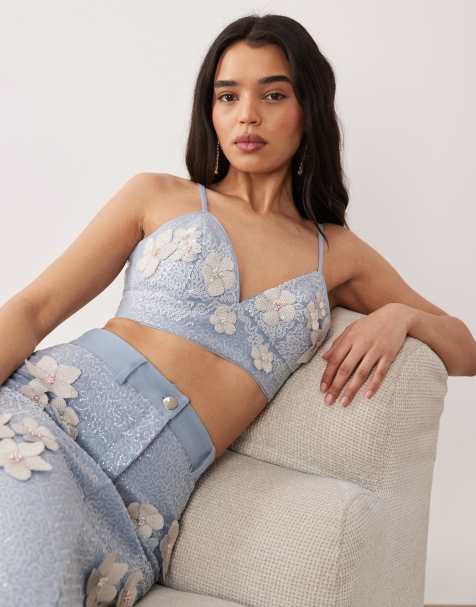 ASOS LUXE - Canottiera in denim azzurra decorata in coordinato - view 1