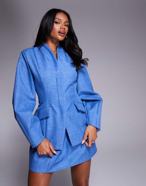 ASOS LUXE - Chambrayblå skræddersyet blazer med formgivende design i struktureret hør - Del af sæt - view 1