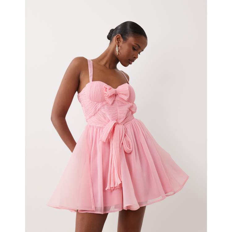 ashish pink bow dress Floral Bow Print Mini Dress in Blush Bloom