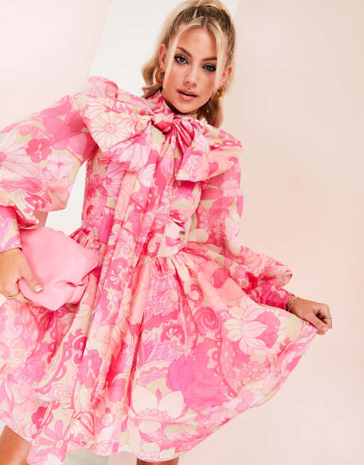 Pink swing clearance dress with sleeves