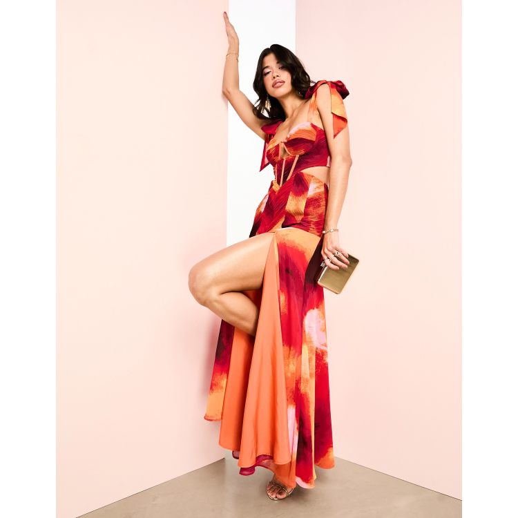 Plus Floral Print Chiffon Cut Out Maxi Dress | boohoo