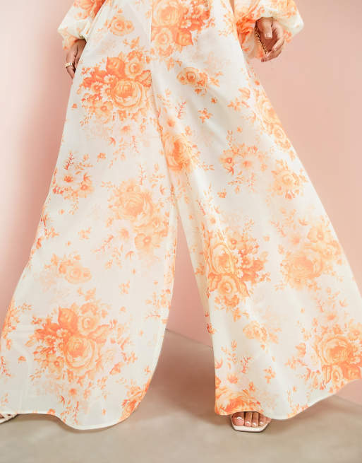 ASOS LUXE chiffon wide leg pants in floral print - part of a set, 3 of 4
