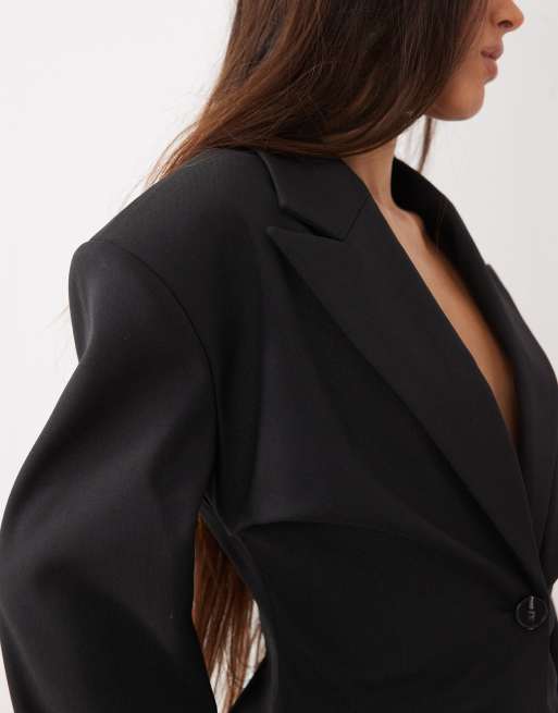 ASOS LUXE cinched blazer in black (part of a set), 3 of 4