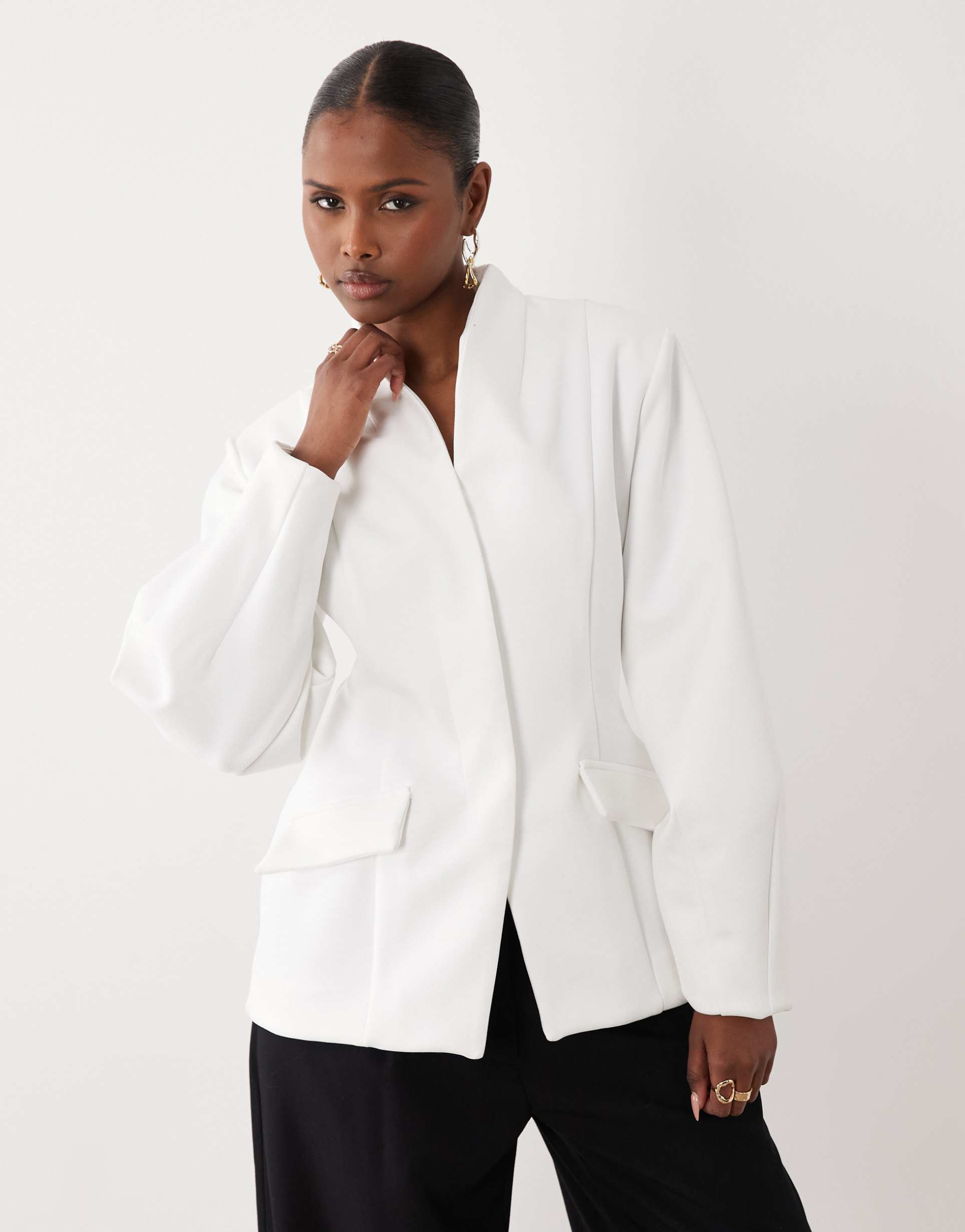 asos luxe cinched waist blazer in white