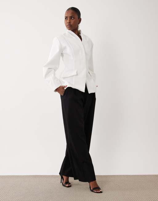 ASOS LUXE cinched waist blazer in white, 2 of 4