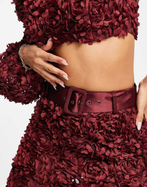 ASOS LUXE co-ord 3D lace trousers with belt in wine | ASOS