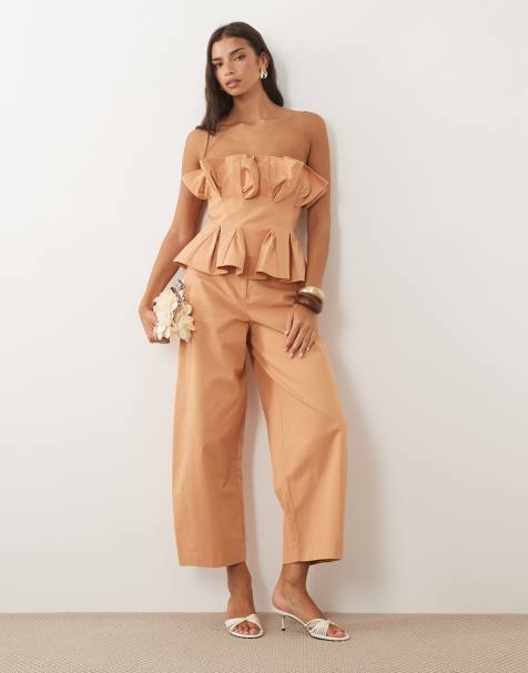 ASOS LUXE co-ord barrel trousers with seam detail in rust - view 1