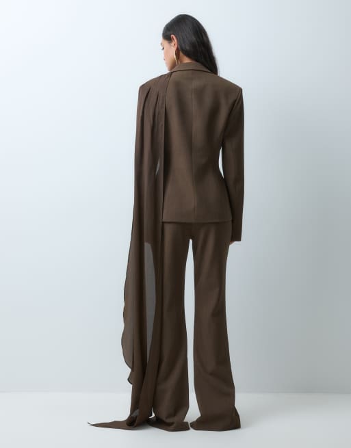 ASOS LUXE co-ord blazer med tørklædedetalje i chokolade, 5 af 5