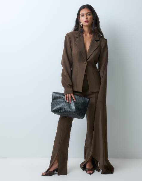ASOS LUXE Co-ord-Blazer mit Schal-Detail in Schokobraun - view 1