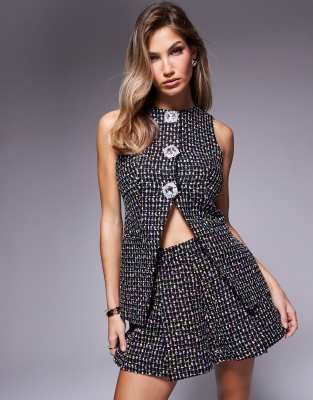 ASOS LUXE ASOS LUXE co-ord boucle waistcoat with embellished buttons in Black