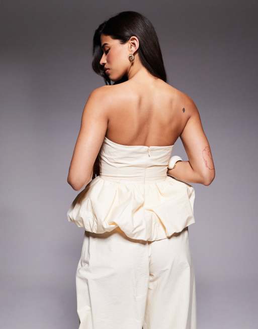 ASOS LUXE co-ord bubble hem corset bandeau top in buttermilk, 4 of 4