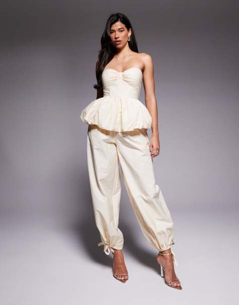 ASOS LUXE co-ord bubble hem trousers in buttermilk - view 1