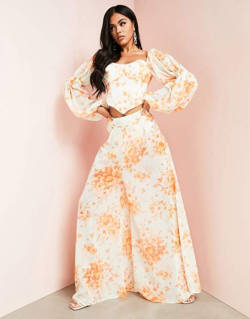 ASOS LUXE co-ord chiffon wide leg trouser in floral print, 4 of 4