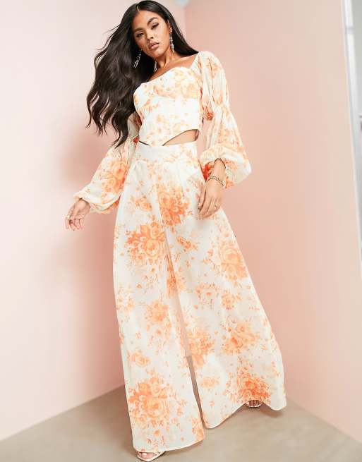 ASOS LUXE co-ord chiffon wide-legged pants in floral print