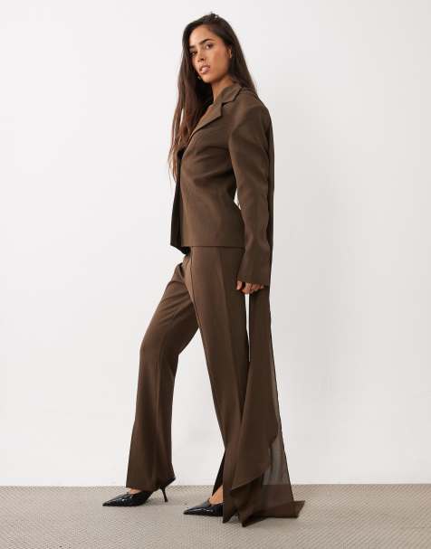 ASOS LUXE co-ord cigaretbukser i chokolade - view 1