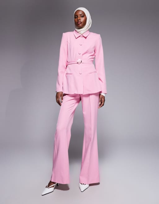 ASOS LUXE co-ord collared button down blazer with belt in pink, 2 of 4