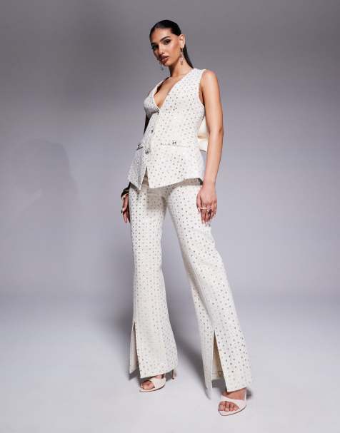 ASOS LUXE co-ord embellished boucle trouser in cream