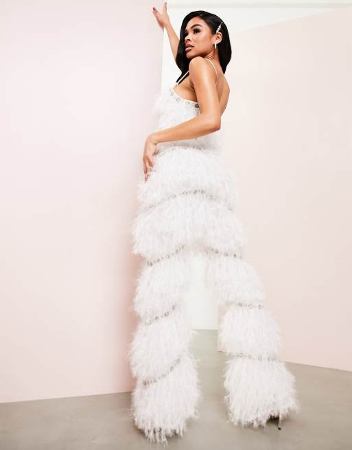 White feather hot sale pants