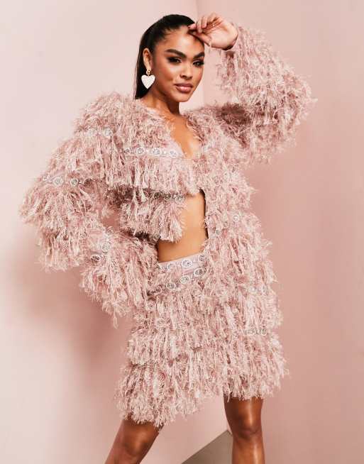 Pink feather jacket sale