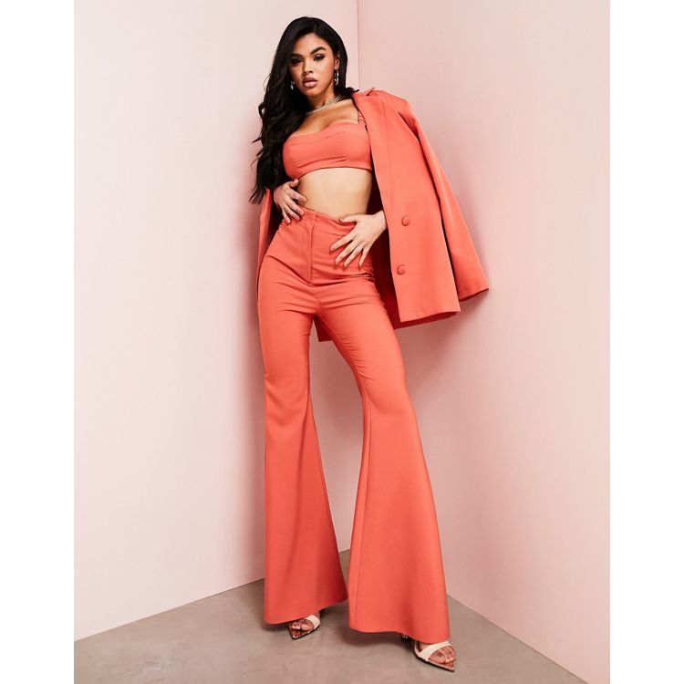 ASOS LUXE co-ord flared suit trousers in red