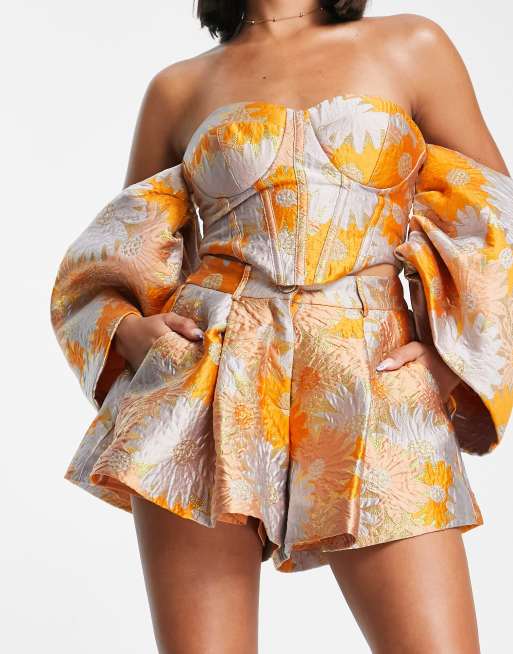 Orange 2024 floral shorts