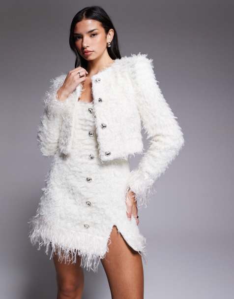 ASOS LUXE co-ord knitted jacket with embellished buttons in white - view 1
