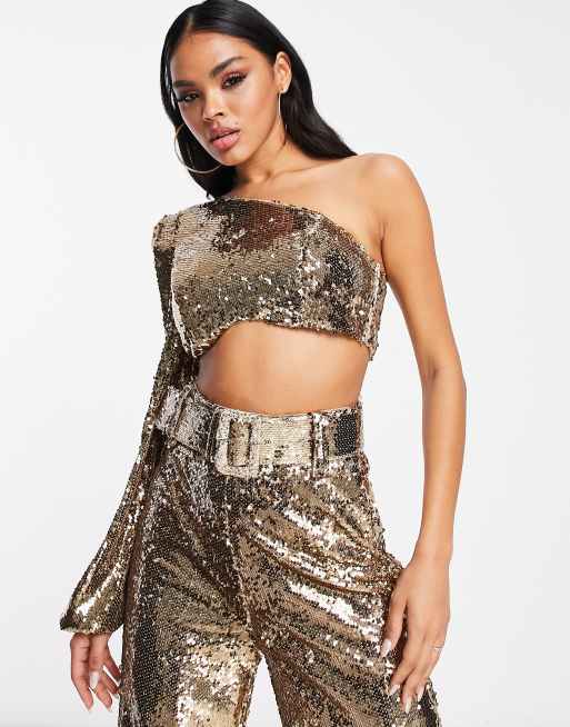 Asos gold sequin store top