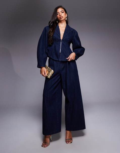 ASOS LUXE co-ord pleat front wide leg jeans in indigo