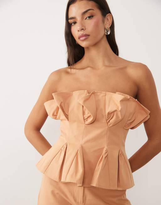 ASOS LUXE co-ord pleated corset top in rust, 3 of 4