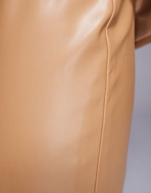 ASOS LUXE co-ord PU tailored skirt with split back in tan, 3 of 5