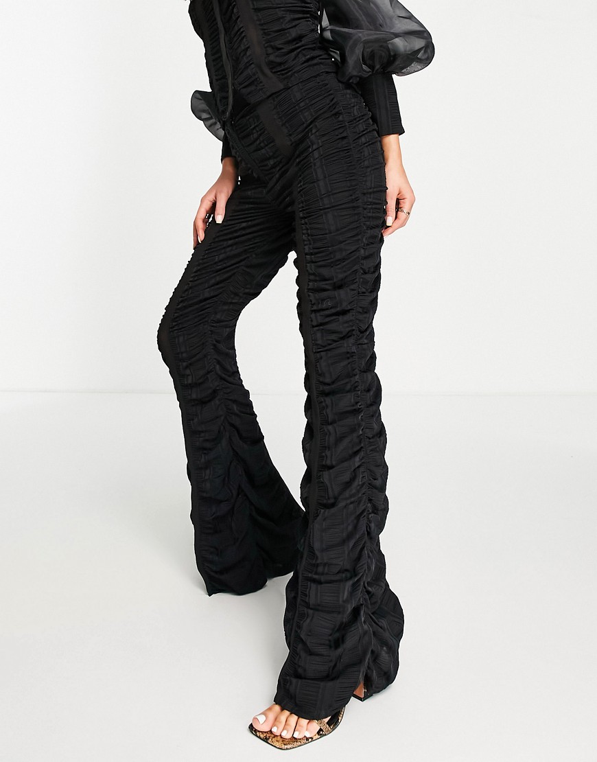 ASOS LUXE co-ord ruched chiffon trousers in black