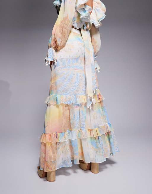 ASOS LUXE co-ord ruffle organza maxi skirt with shell trims