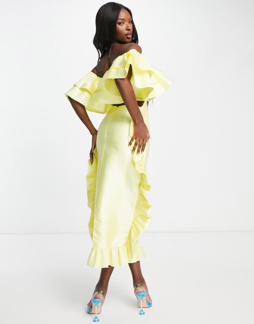 Asos yellow 2024 midi skirt