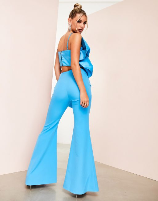 Blue Sheer Silk Cropped Length Pants With Removable Belt: Women's Luxury  Pants