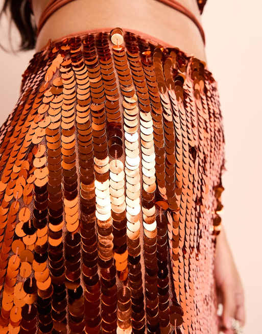 ASOS LUXE co ord sequin midi skirt in copper ASOS
