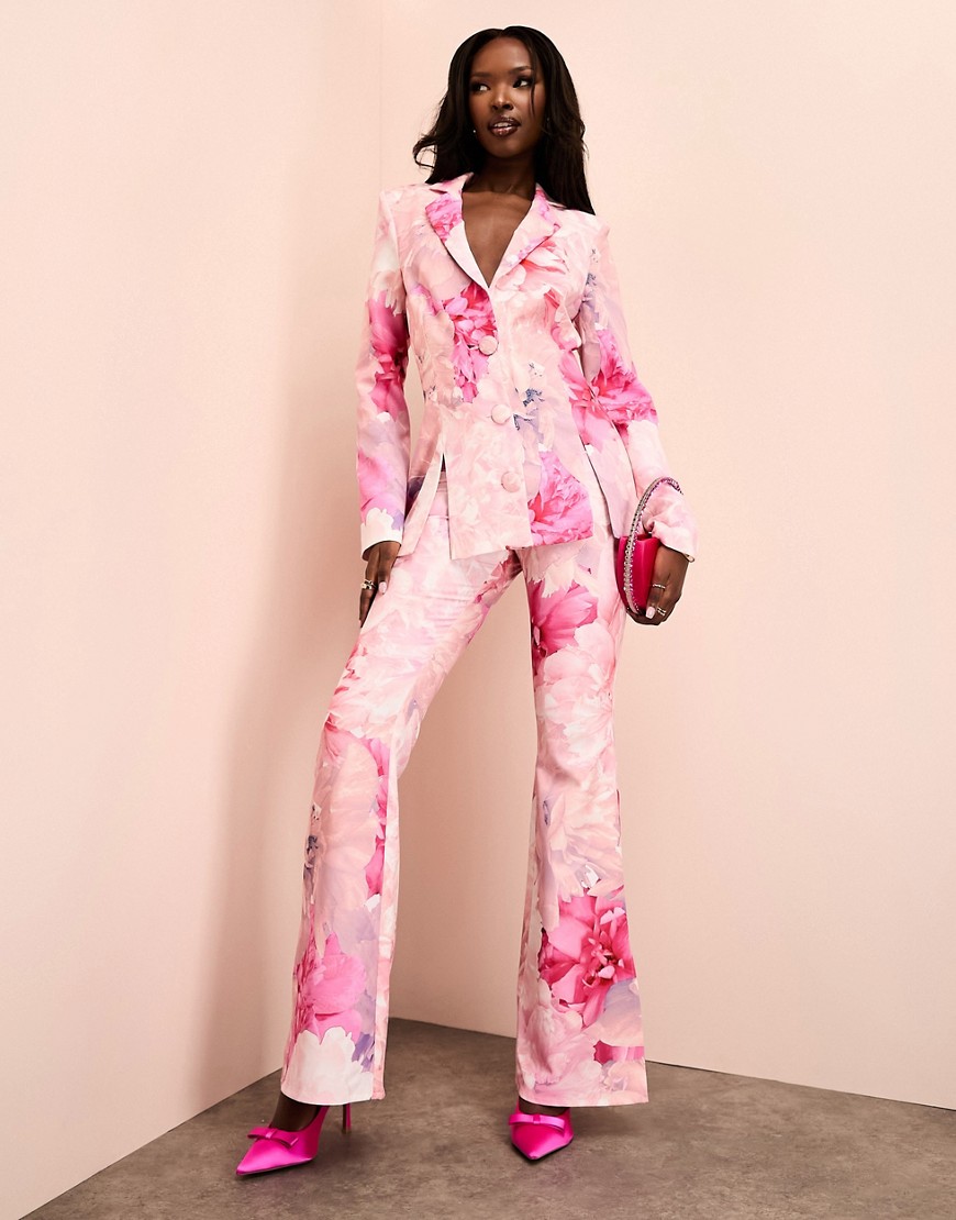 ASOS LUXE co-ord suit trouser in pink floral print-Multi